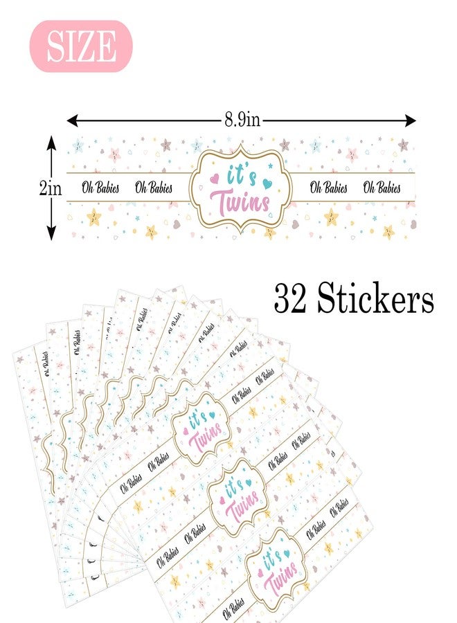 MonMon & Craft It's Twins Water Bottle Stickers/Oh Babies Bottle Wrappers/Baby Shower/Welcome Baby/Baby 1st Birthday Party Water Labels Supplies Waterproof (Set of 32) - Image 2